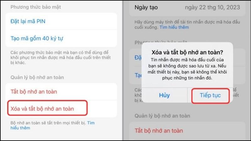 Chọn X&oacute;a v&agrave; tắt bộ nhớ an to&agrave;n để tắt t&iacute;nh năng n&agrave;y