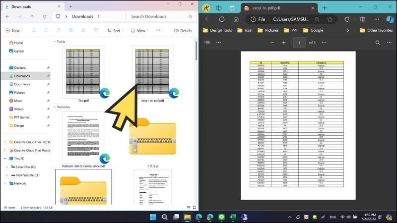 File Excel sau khi chuyển thành PDF