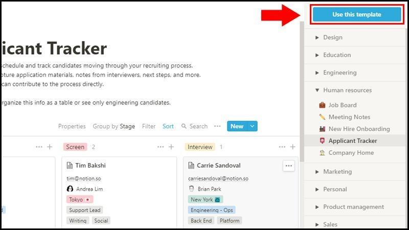 Sử dụng template trong Notion
