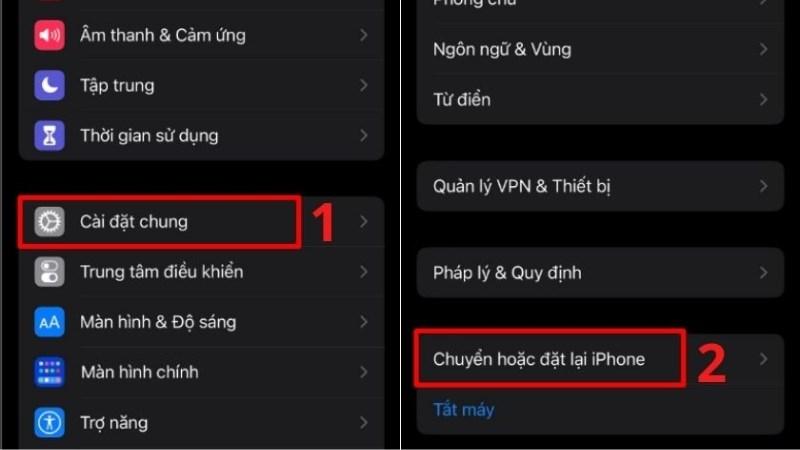 T&igrave;m mục Chuyển hoặc đặt lại iPhone