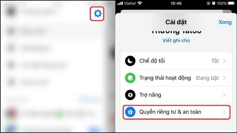 Tương tự như Android, chọn biểu tượng b&aacute;nh răng để mở C&agrave;i đặt