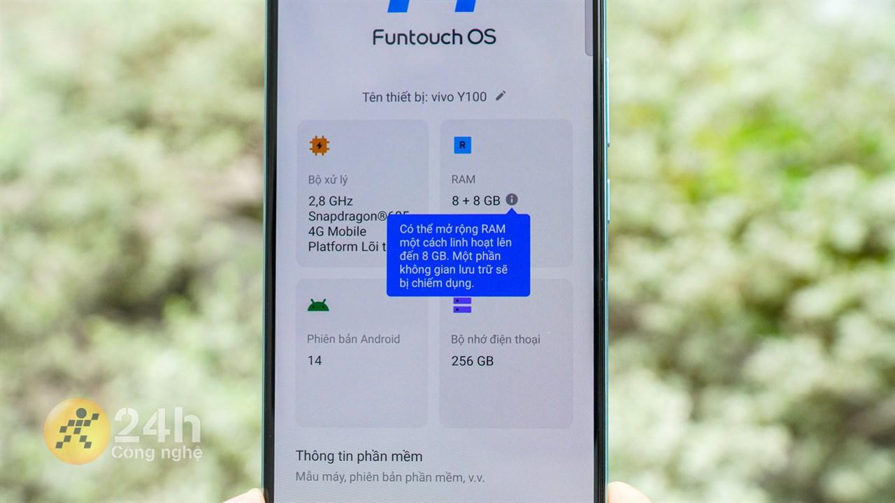 Vivo Y100 còn được trang bị RAM lớn để người dùng sử dụng máy không bị giật lag.