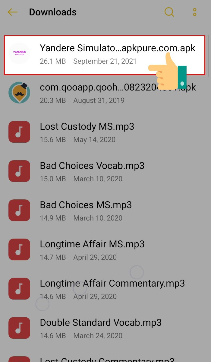 Alt: Chọn file APK Yandere Simulator trên Android