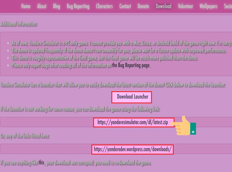 Alt: Chọn link tải Yandere Simulator trên PC