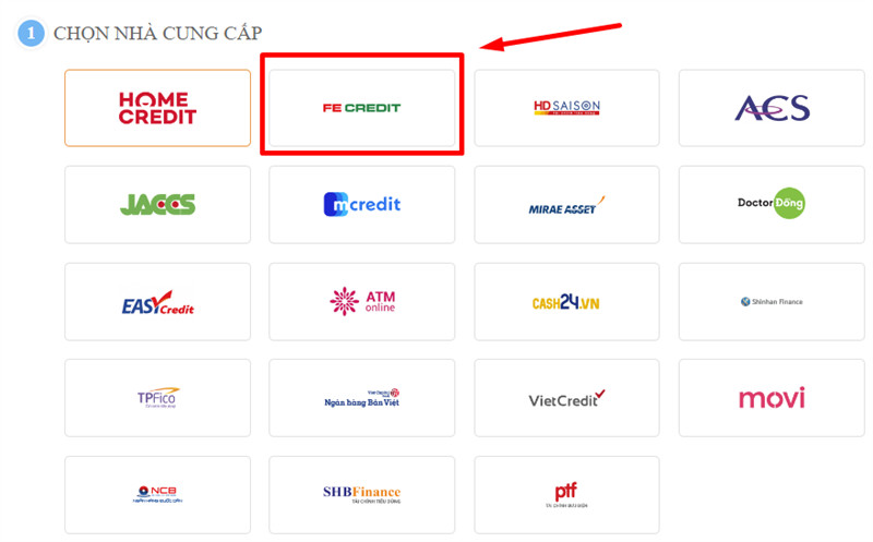 alt: Giao diện thanh toán FE CREDIT trên website Thế Giới Di Động