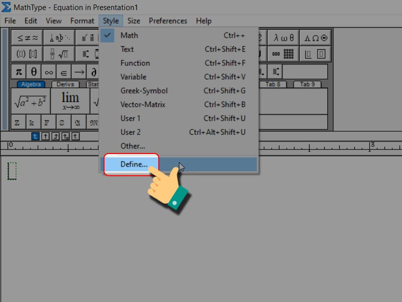 alt text: Chọn Define trong Style
