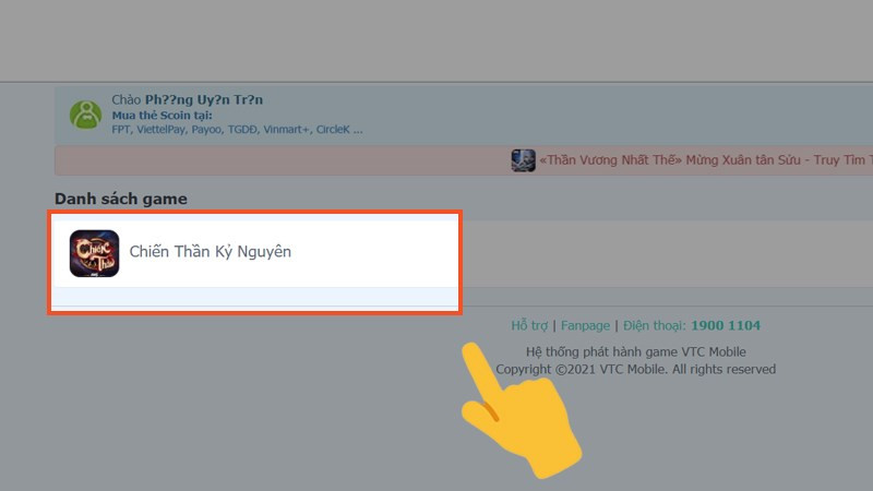 alt text: Chọn game Chiến Thần Kỷ Nguyên VTC trên Scoin