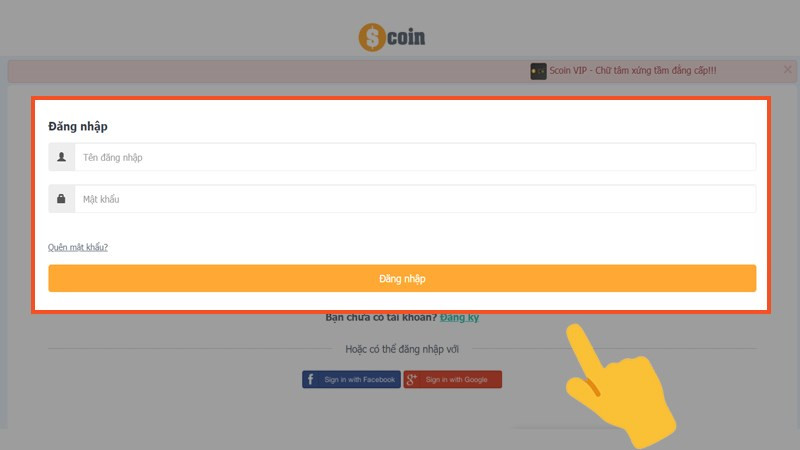 alt text: Đăng nhập vào tài khoản game trên website Scoin