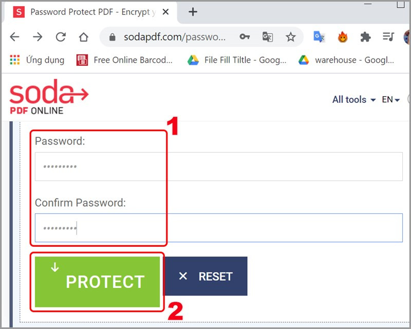 alt text: Đặt mật khẩu bảo vệ file PDF trên Soda PDF Online