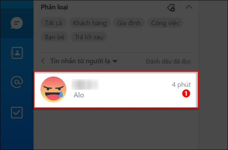 alt text: Giao diện tin nhắn từ người lạ trên Zalo máy tính