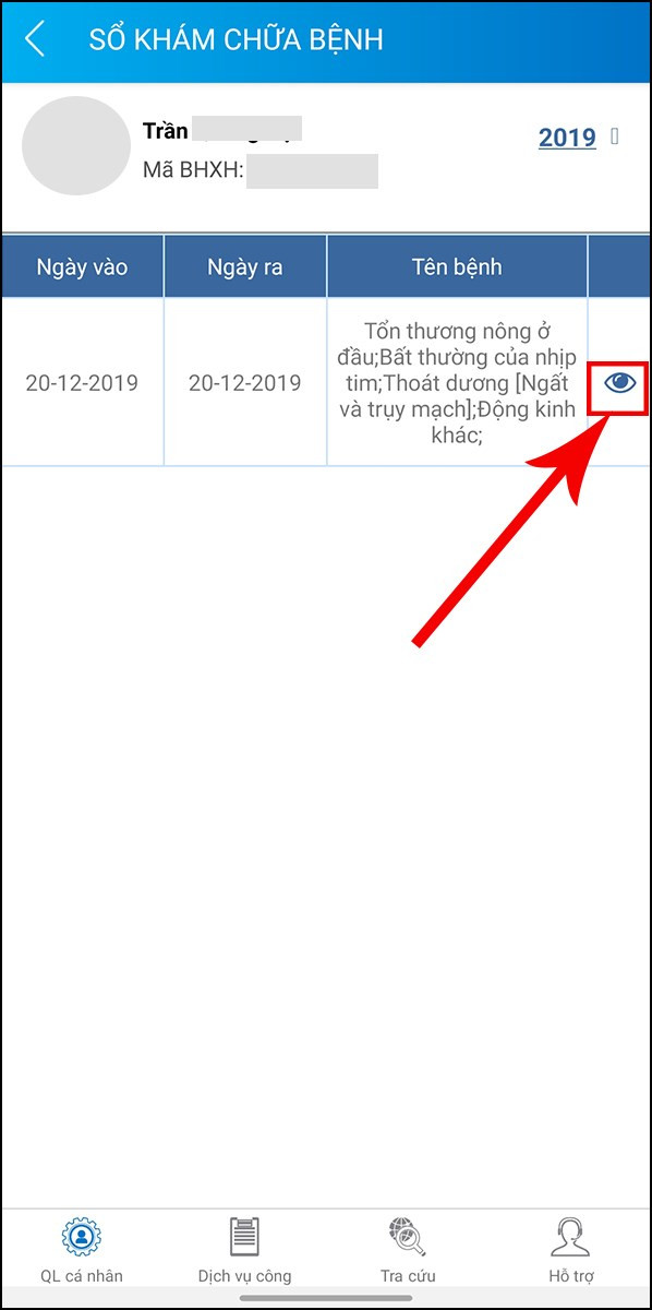 alt text: Giao diện tra cứu lịch sử khám chữa bệnh trên VssID