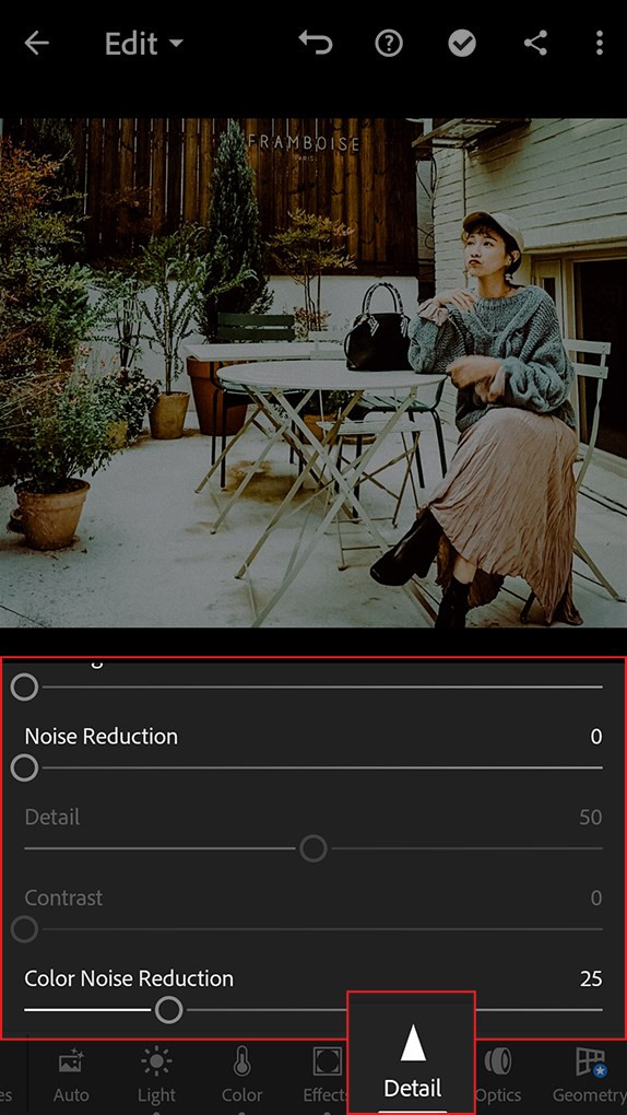 alt text: Khử nhiễu ảnh trong Lightroom Mobile