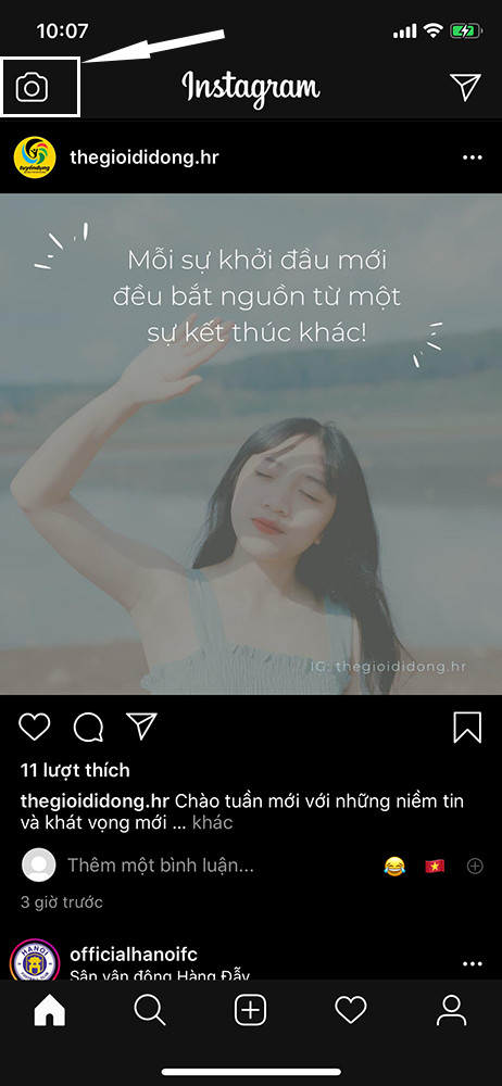 alt text: Mở camera trên Instagram