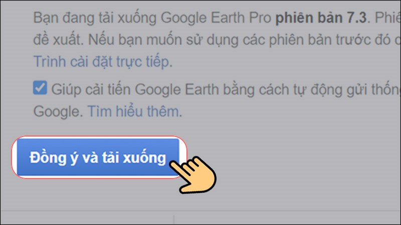 alt text: Nhấn "Đồng ý và tải xuống" trên trang web Google Earth