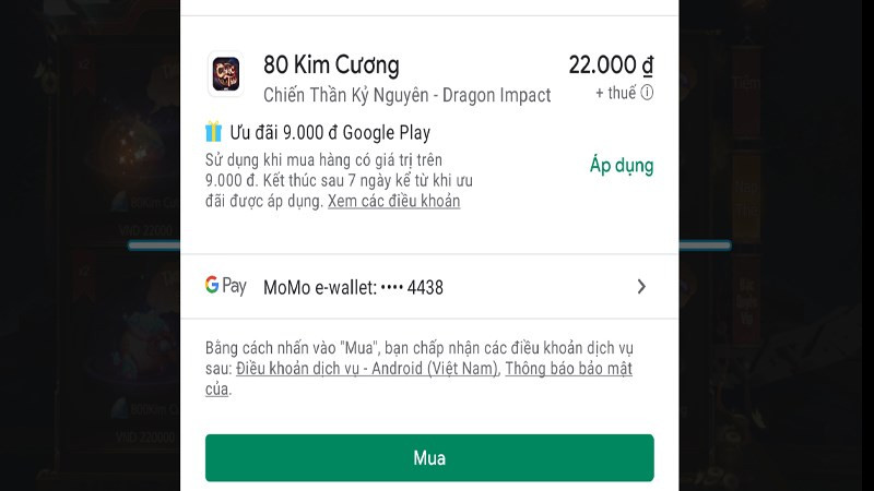 alt text: Nhấn nút "Mua" để thanh toán
