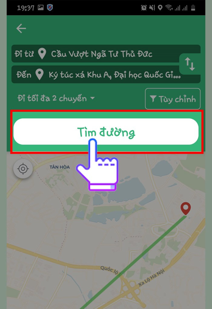 alt text: Nhấn nút tìm đường trên BusMap