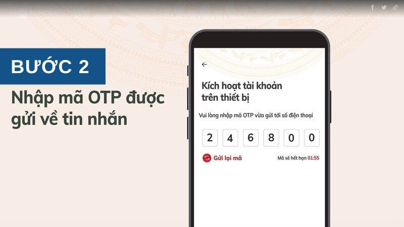 alt text: Nhập mã OTP để kích hoạt tài khoản VNeID