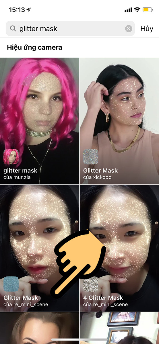 alt text: Nhập từ khóa "glitter mask"