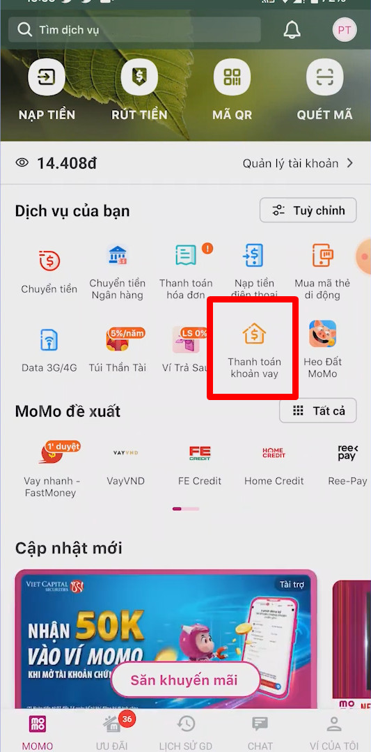 alt: Thanh toán FE CREDIT trên ứng dụng MoMo