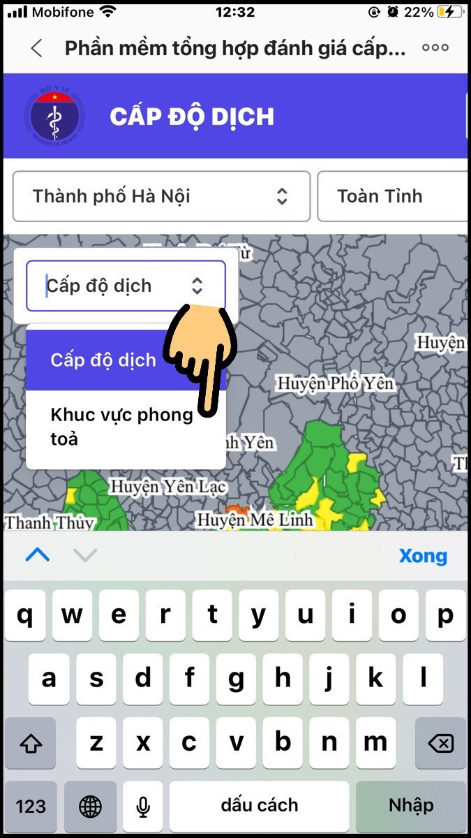 Alt: Xem khu vực phong tỏa trên bản đồ