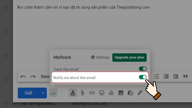 Bật thông báo Mailtrack