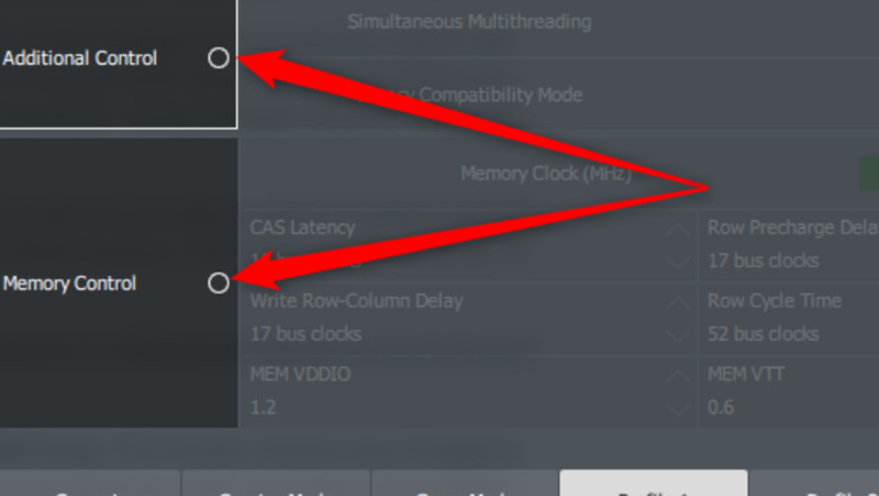 Bỏ chọn Additional Control và Memory Control