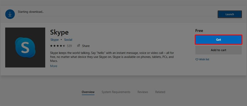 Cài đặt Skype từ Microsoft Store