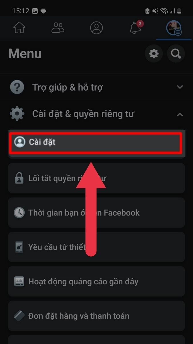 Chọn Cài Đặt