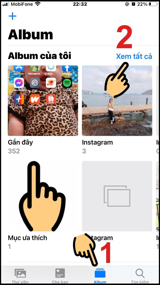 Chọn mục Album v&agrave; bấm Xem tất cả