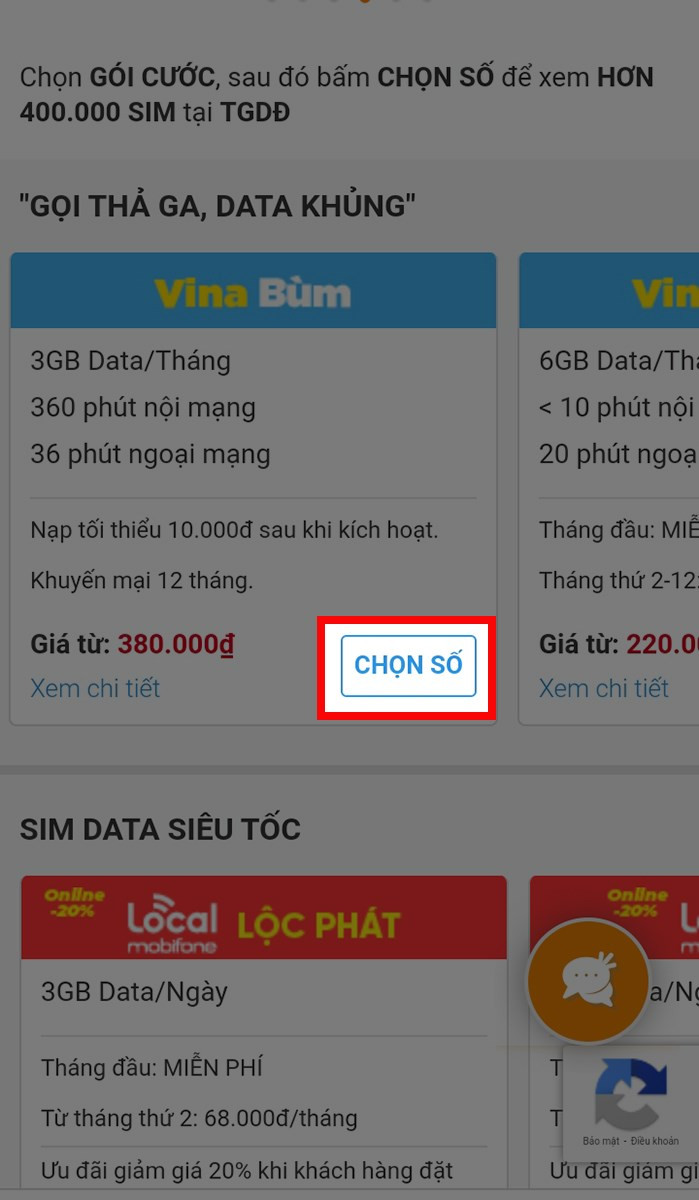 Chọn sim Vina Bùm