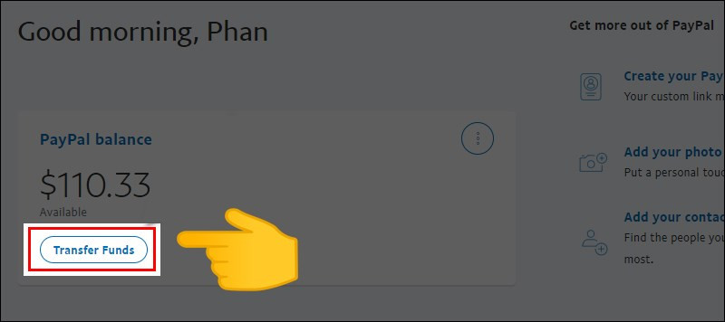 Chọn Transfer Funds trên Paypal