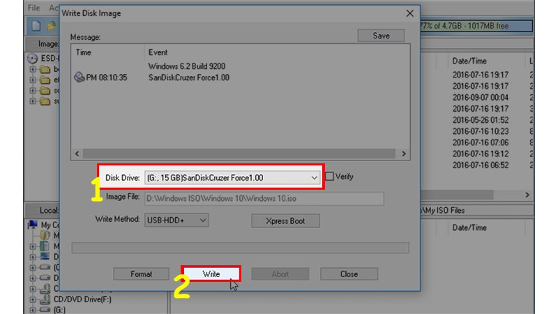 Chọn USB và nhấn Write