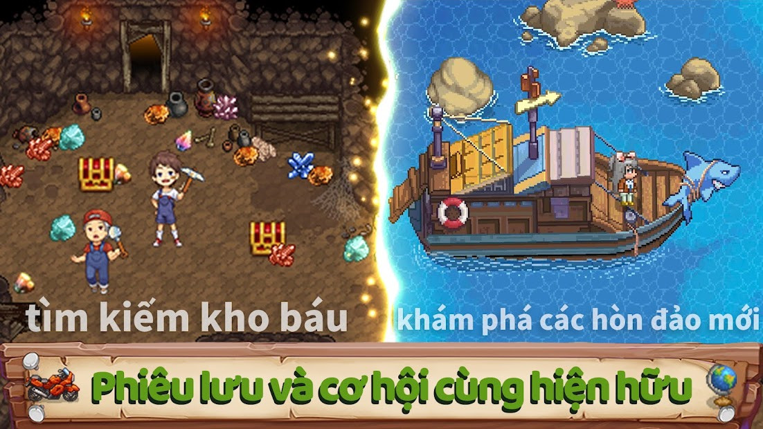 Giao diện game Harvest Town với đồ họa pixel