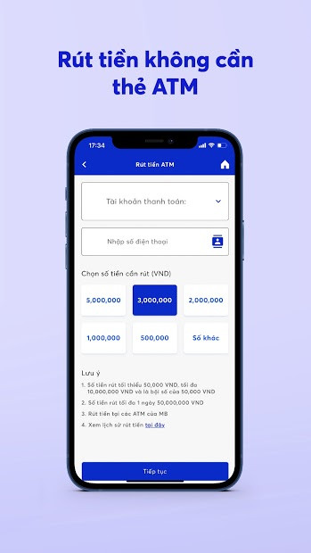 Giao diện rút tiền không thẻ MB Bank