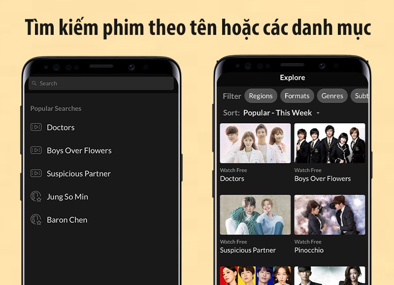 Giao diện tìm kiếm phim trên Viki