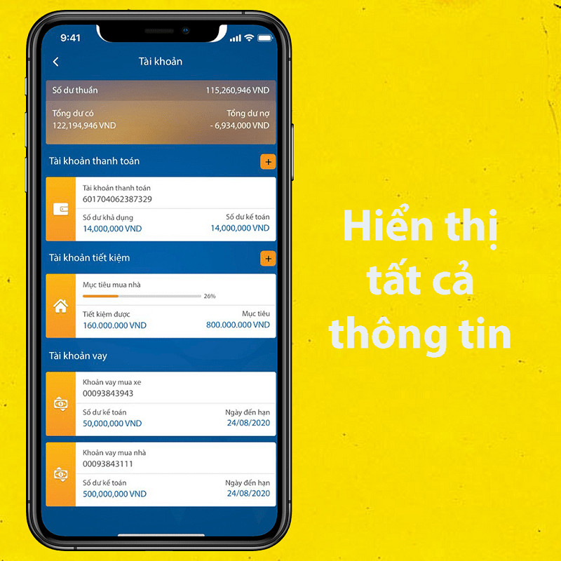 Hiển thị đầy đủ thông tin tài khoản