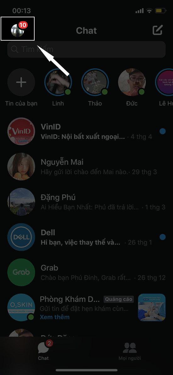 kho&aacute; ứng dụng messenger