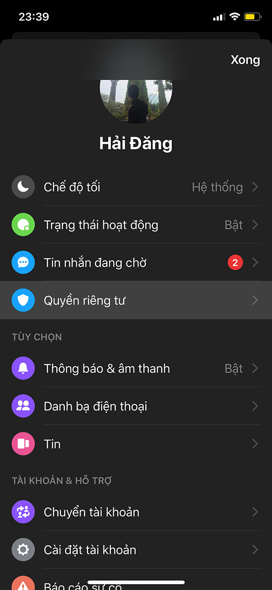 kho&aacute; ứng dụng messenger