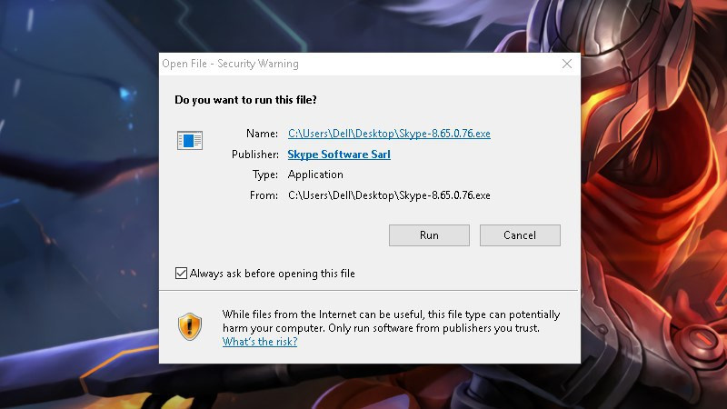 Khởi chạy file cài đặt Skype