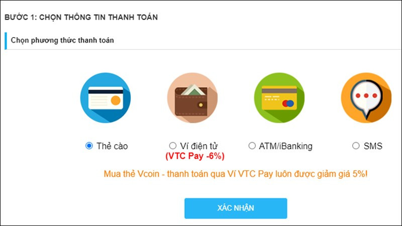 Lựa chọn phương thức thanh toán và thực hiện thanh toán