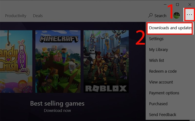 Mở Downloads and updates trên Microsoft Store