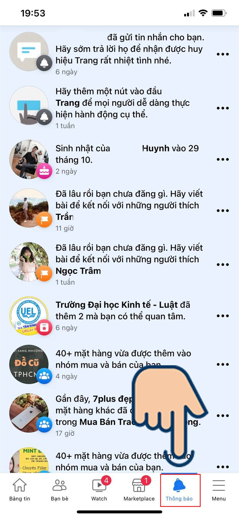 Mở tab thông báo trên ứng dụng Facebook