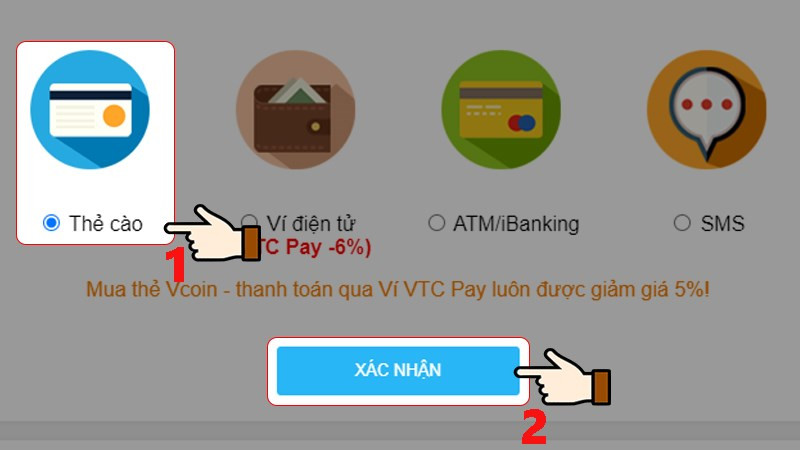 Nhấn chọn mục Thẻ cào > Chọn Xác nhận