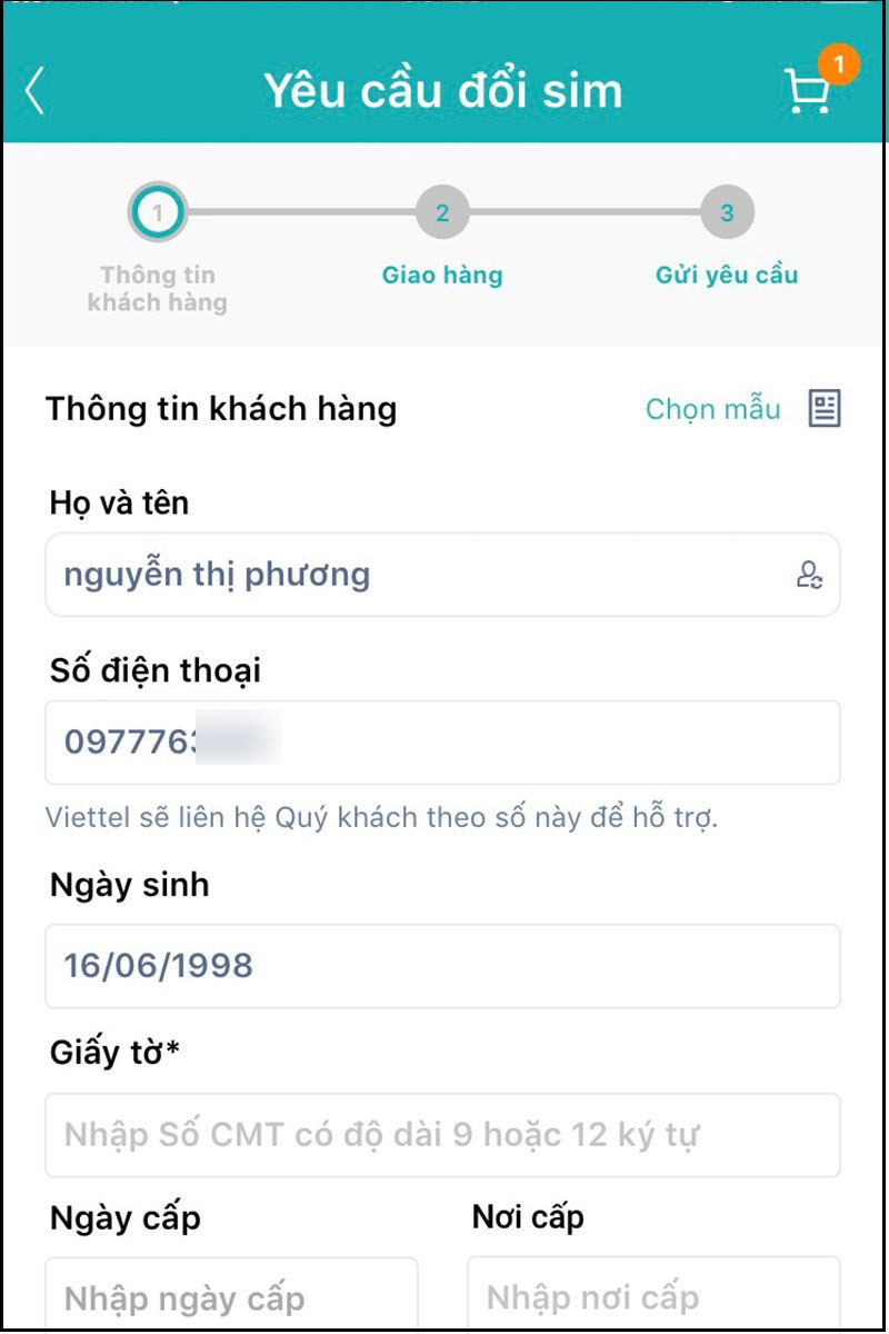 Nhập thông tin khách hàng