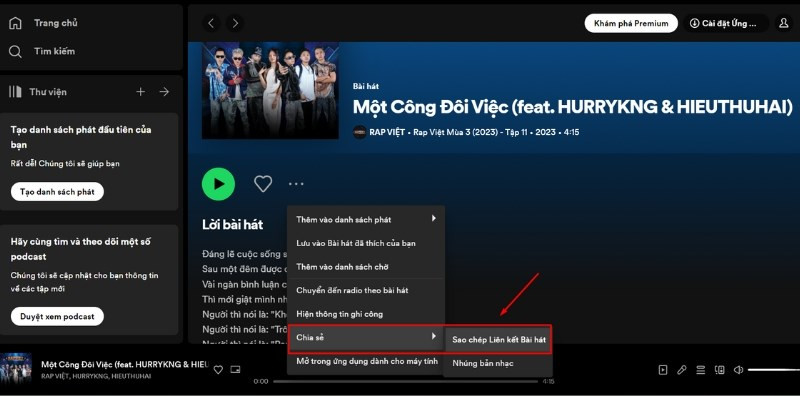 Sao chép link nhạc trên Spotify