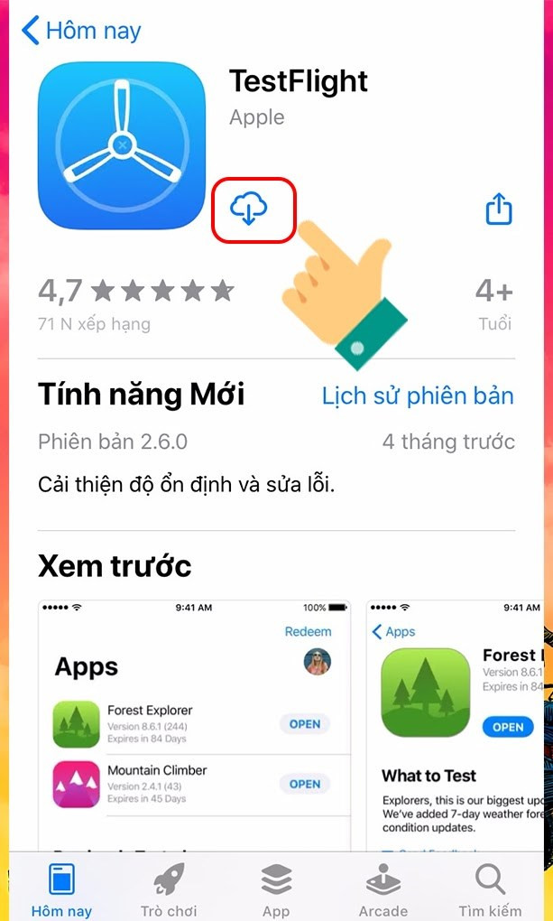 Tải ứng dụng TestFlight từ App Store