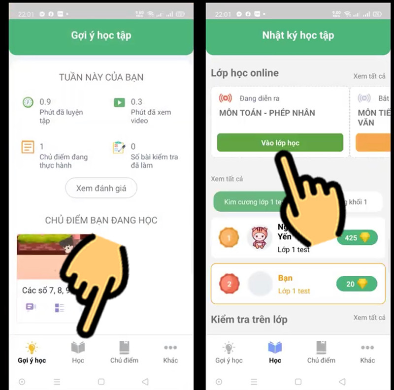 Tham gia lớp học trên điện thoại
