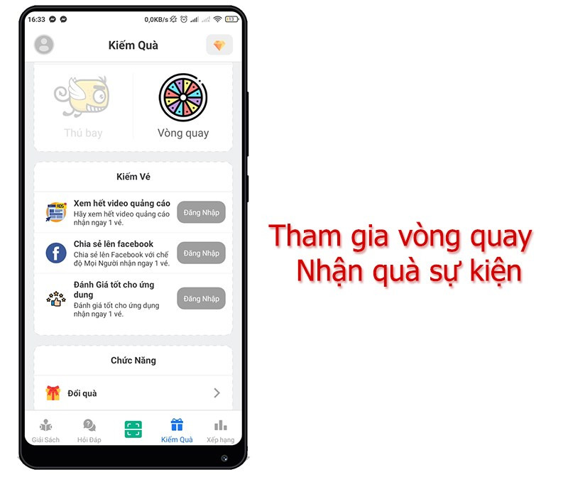 Tham gia v&ograve;ng quay, sự kiện nhận qu&agrave;