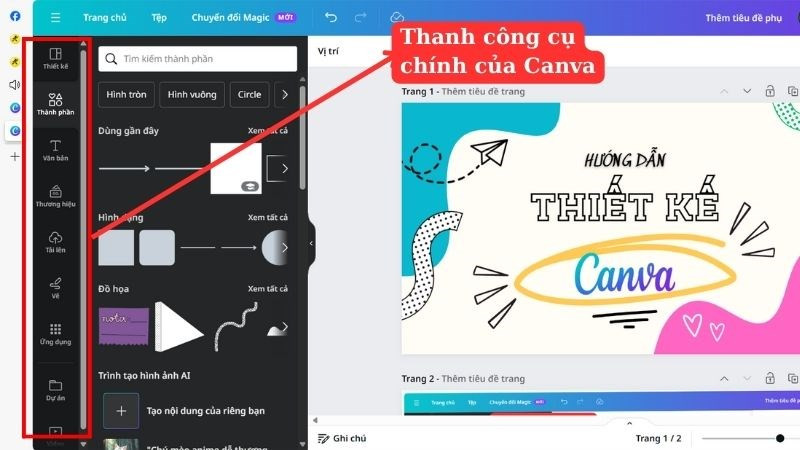 Thanh công cụ Canva