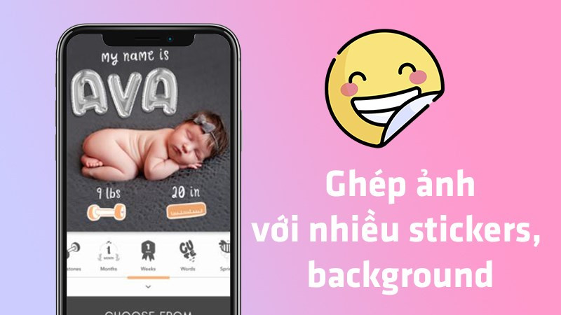 Thêm sticker và background dễ thương